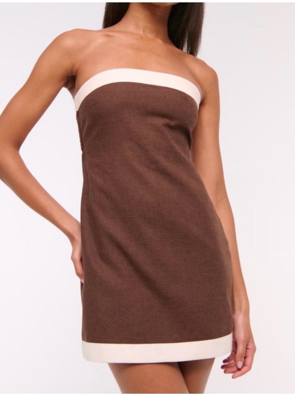 Abercrombie and Fitch Strapless Brown Knit Mini Dress with Cream Band